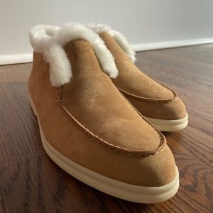 Loro Piana open walk suede shearling boots
